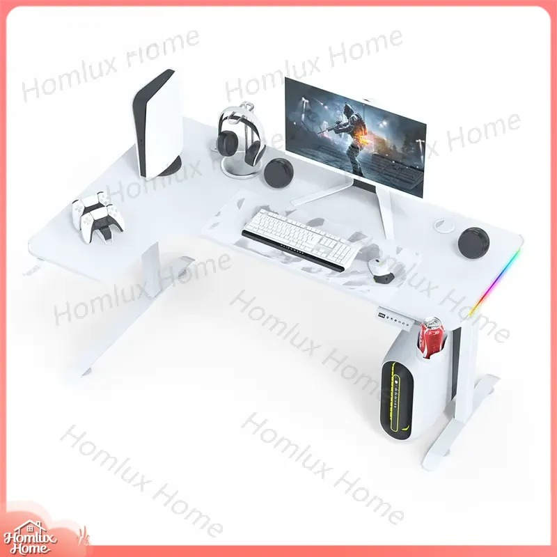 Desk Setup L Shaped - ゲーミングデスク 高さ調節可能 ロングワークステーション コンピューターテーブル eスポーツPCセットアップ用 人間工学に基づいたオフィスデスク