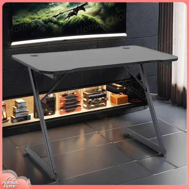 Desk Setup L Shaped - L字型コンピューターデスク 木製メタルゲーミングデスク LEDライト付き 調節可能 拡張可能 ホームオフィスデスク