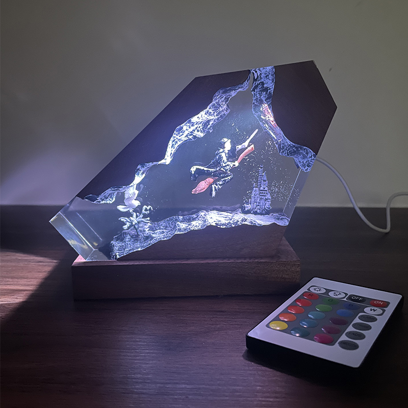 木製レジンエポキシランプ ウィザードボーイ＆フクロウ ナイト - Desk Setup Lamp のレビューと価格