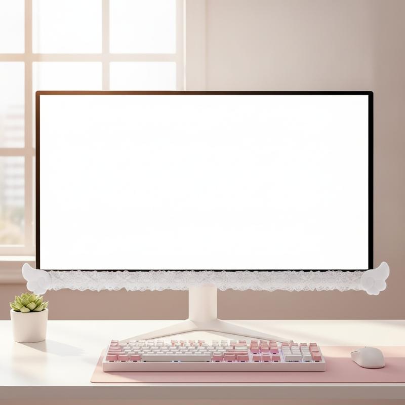 ふわふわの天使の羽根が付いた、カラフルなレースモニター装飾。 - Setup Desk Monitor のレビューと価格