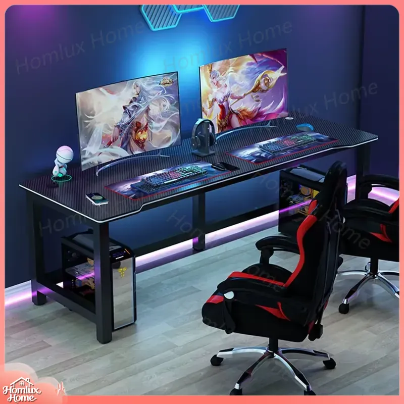 カーボンファイバーテクスチャブラックゲーミングデスク人間工学 - Desk Setup L Shaped のレビューと価格