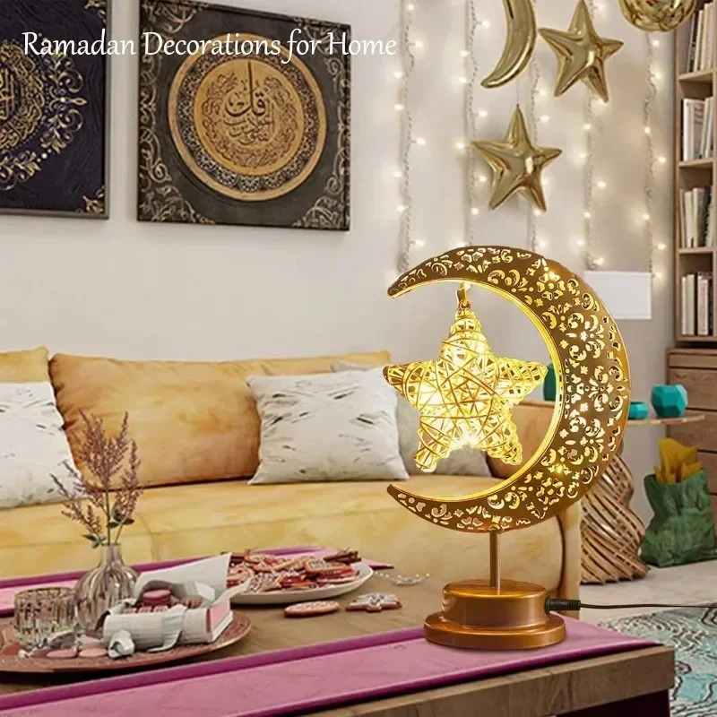 ラマダンLEDナイトライト回転式鉄製月と星 イード・ムバラク - Desk Setup Lamp のレビューと価格