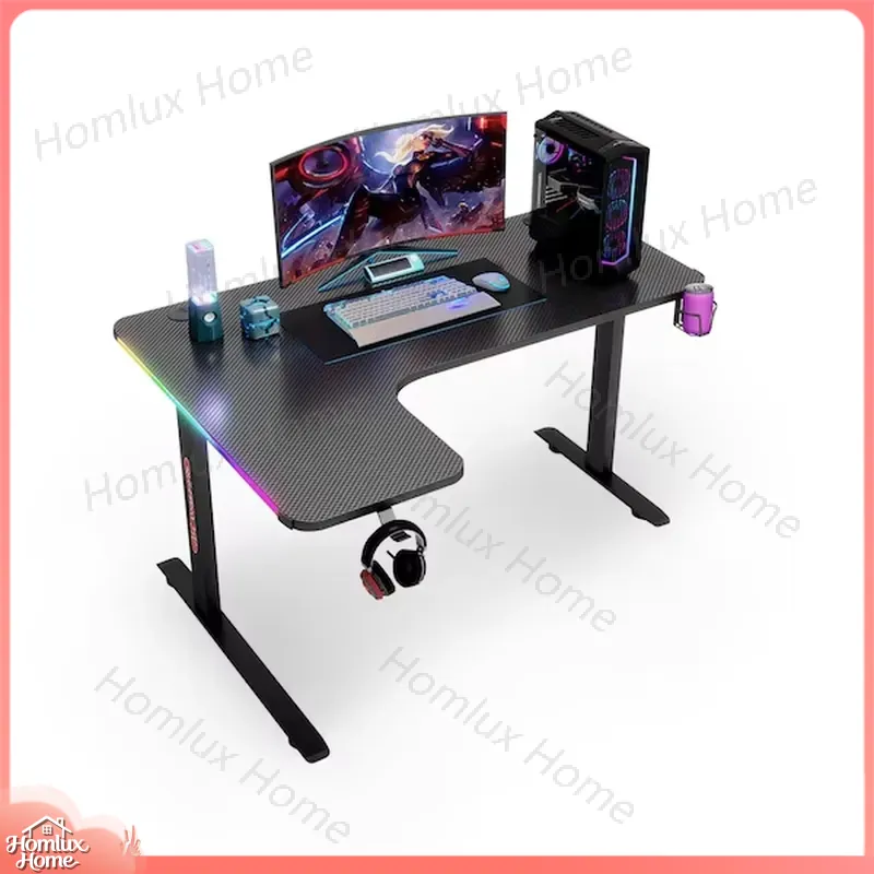 大型L字型RGB LEDゲーミングデスク、高さ調整可能、ホワ - Desk Setup L Shaped のレビューと価格