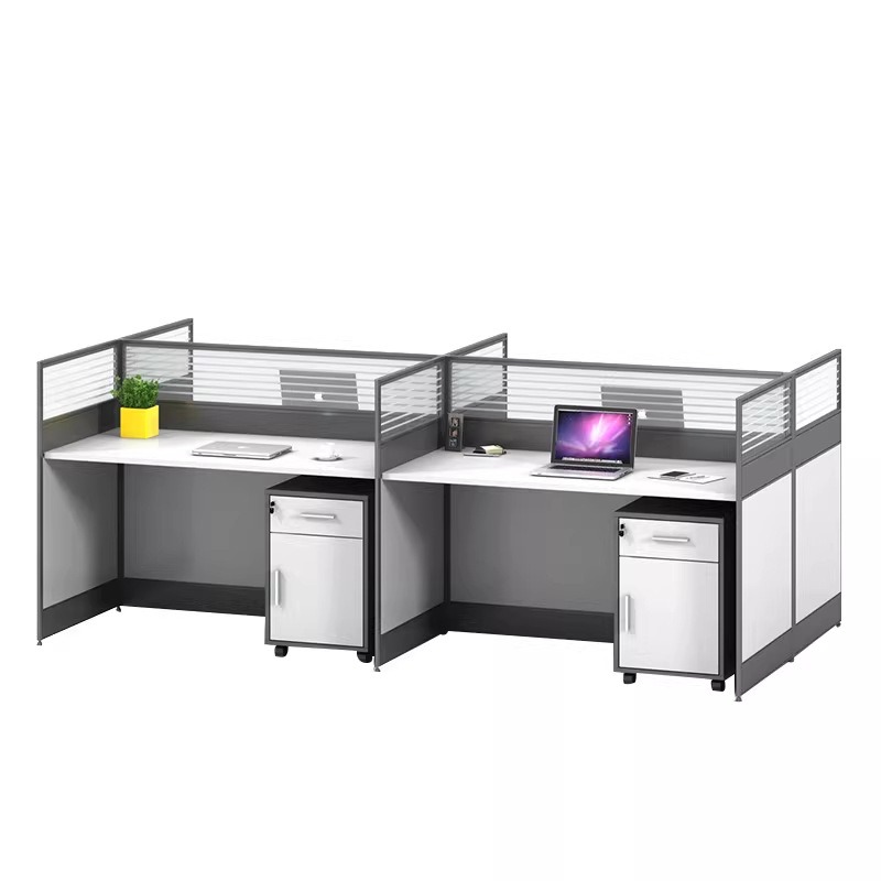 白いオフィスデスク（2人、4人、6人用）ドライキングテンコー - Desk Setup L Shaped のレビューと価格